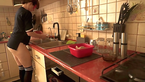 Hot homemade solo female in lingerie and stockings