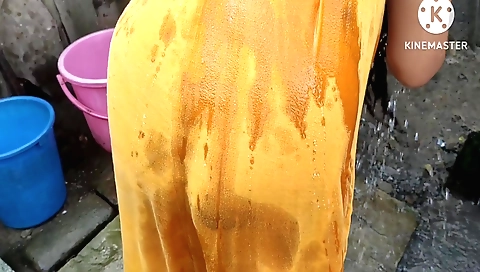 Indian bhabhi naked in an outdoor setting with the camera