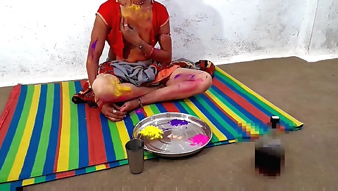 Indian hairy friend fucks her in a holi porn video
