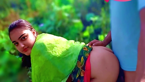 Indian brunette gets her cunt fucked during a rain storm