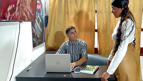 Cute secretary gets her deepthroat filled by the man