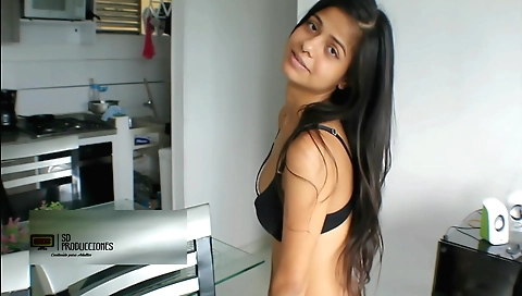 Good-looking brunette takes her big cock and fucks herself