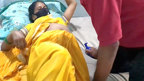 Indian busty babe with hairy pussy is being licked