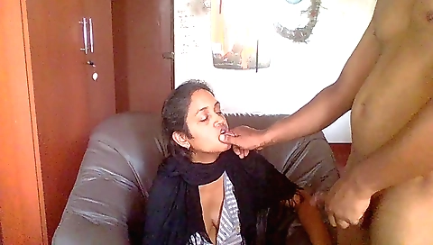 Indian brunette with a big ass sucking at my home office