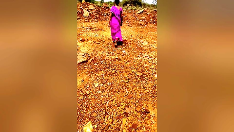 Indian brunette in the outdoor movie scene with her partner