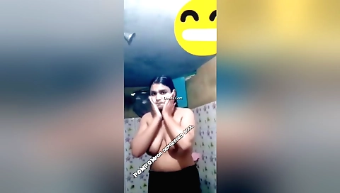 Amateur brunette chick enjoys her naked body and enjoys her view