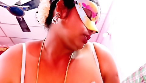 Indian stepmom fucks her big tits son in the video