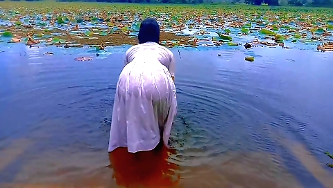 Outdoor amateur milf with natural tits riding a cock