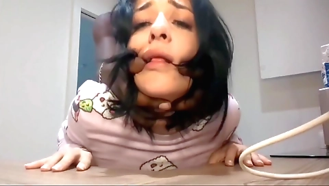 Amateur brunette with small tits fills her hole with cum