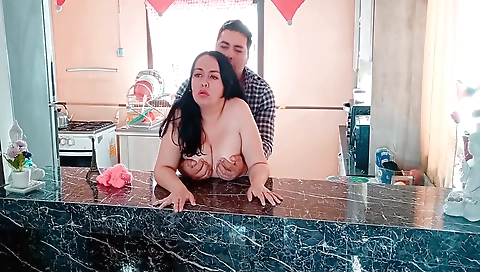 Indian brunette fucks her stepmom in front of the camera