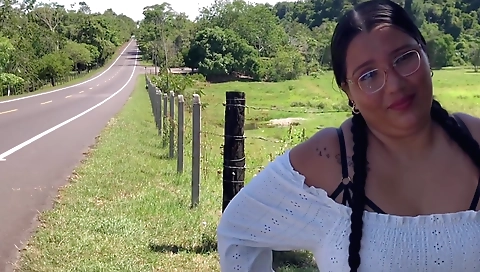 Chubby brunette fucked in outdoor on a road by stranger 04ac