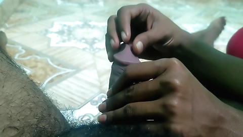 Wife is playing with me in her house and I am doing a nice handjob